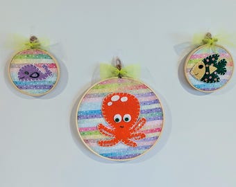 Felt Ocean Creature Embroidery Hoop Set: Nursery Wall Art