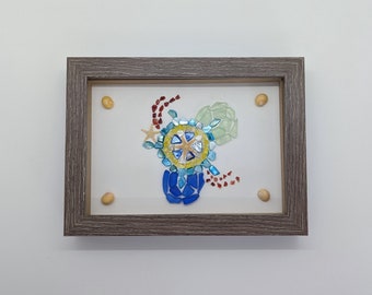 Whimsical Sea Glass Art, Mixed Media Shell Framed Art, Starfish
