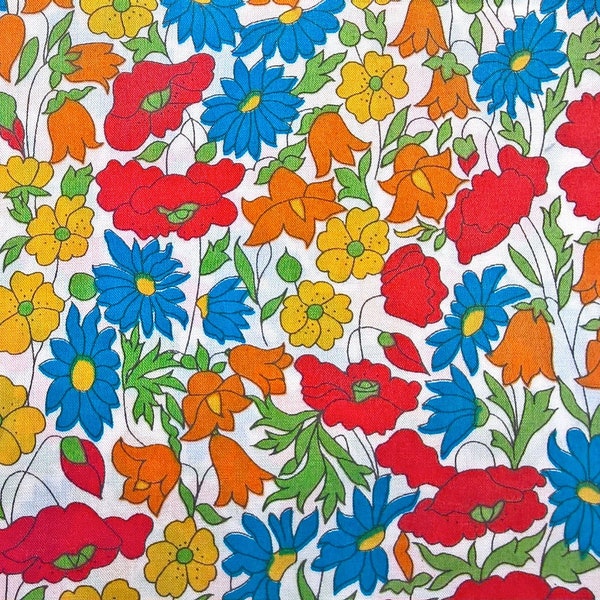 Tissu Liberty 10 "carré coquelicot et Marguerite rouge orange bleu floral ~ artisanat couture patchwork quilting