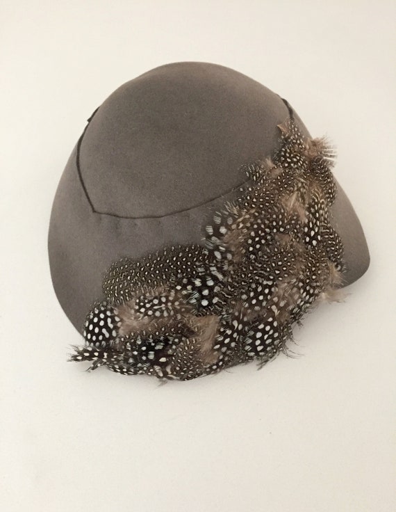 Vintage Feathered Grey Wool Fascinator Caplet Hat,