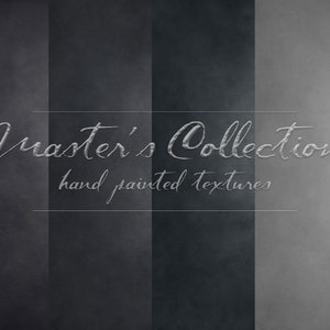 May include: Four vertical stripes of hand-painted textures in shades of gray, with the text "Master's Collection hand painted textures" in white.