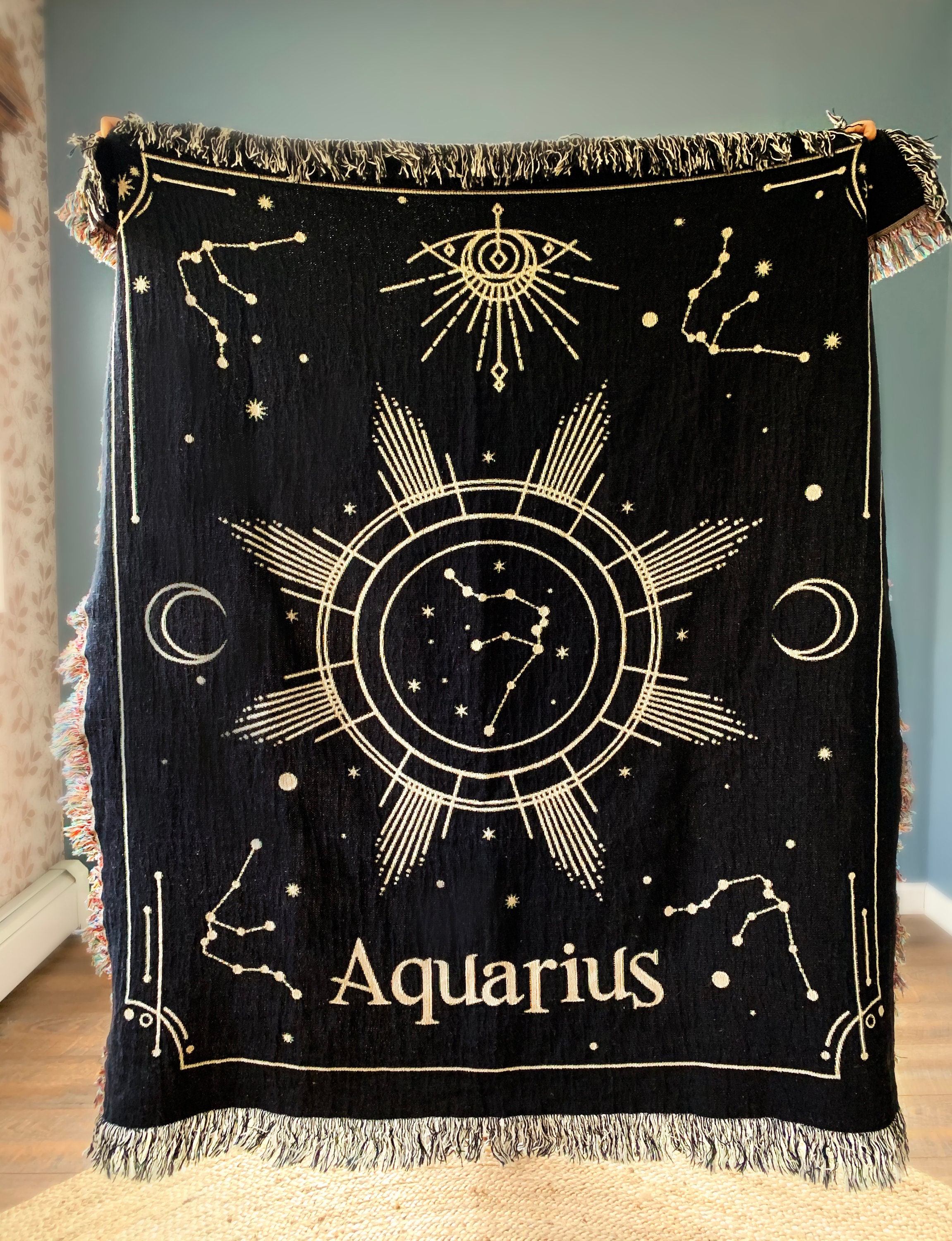 Zodiac Blanket Astrology Gift Woven Throw Blanket Libra Leo Etsy