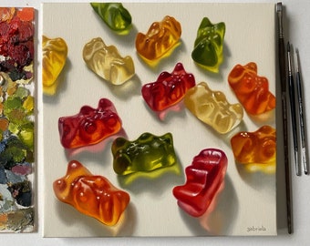 Gummy Bears - Original oil painting - Food realism - Candies fine art - Oil on canvas - Hyperrealism art