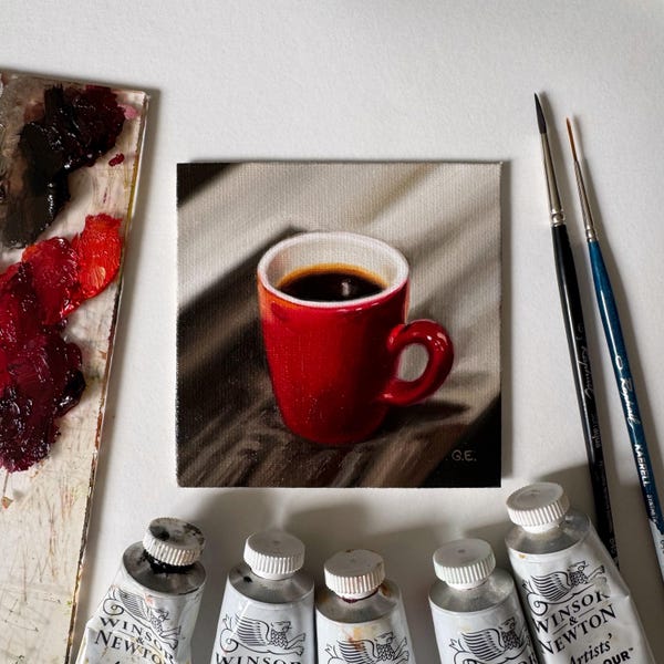 Coffee Cup Still Life Oil Painting - Miniature Modern Realism Art
