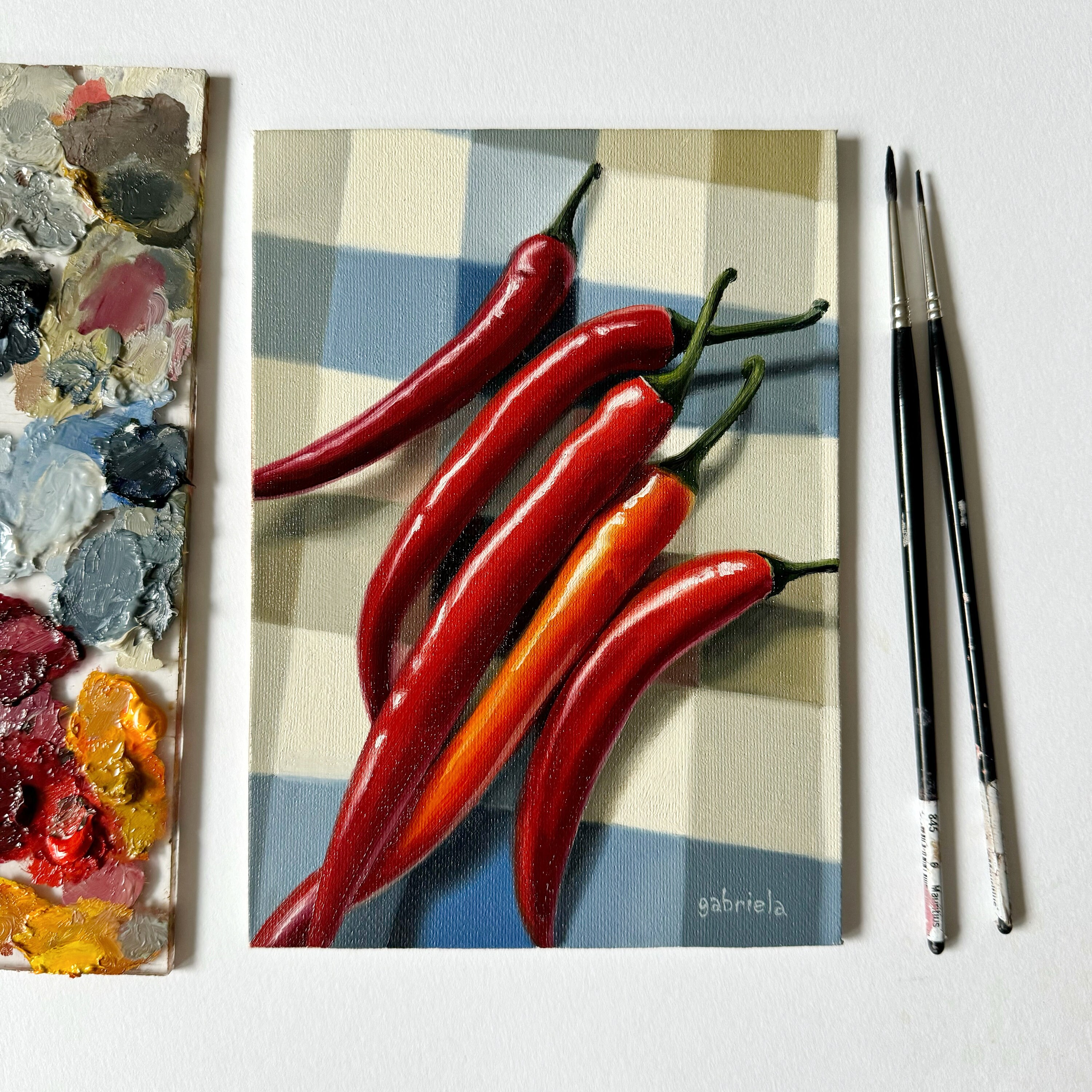 Condiméntelo - Chiles - Pintura al óleo original - Realismo alimentario - Arte de cocina - Hiperrealismo