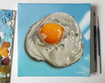 Sunny side up- Fried egg original oil painting -  Food realism - Hyperrealism art