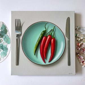 I love chilli peppers - Original oil painting - Realistic art - Food wall art - 3D painting - Modern realism - Hyperrealism