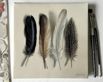 The Serenity - Feathers original oil painting - Modern realism - Hyperrealism art