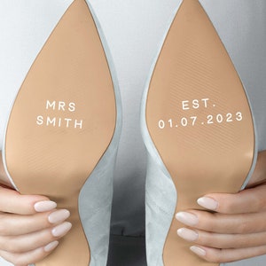 Wedding Shoe Vinyl Decal Sticker. Wedding Decal, Shoe Decal, Vinyl Decal, Mrs Name, Est Date. Vinyl Stickers, Wedding Stickers, Calligraphy