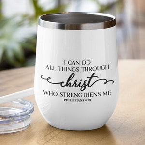 Puedo hacer todas las cosas a través de Cristo Remolino Cita de taza basada en la fe SVG Png Eps Dxf Pdf Jpg, Filipenses 4 13 Archivo de corte, FTH
