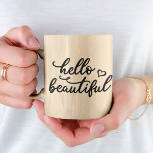 Hello Beautiful SVG - Cursive Swirl Font with Heart Accent Perfect for DIY Crafts and Custom Gifts, Inspirational Quote For Cricut