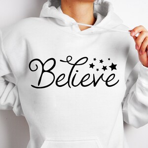 Believe Cursive Text With Stars Print and Cut Design Download, FTH