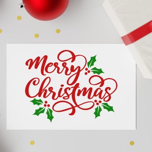 Merry Christmas Holly Svg Clipart, Merry Xmas, Season&#39;s Greetings, Happy Holidays, Cricut, Silhouette, png, dxf, Instant Download, Cut File