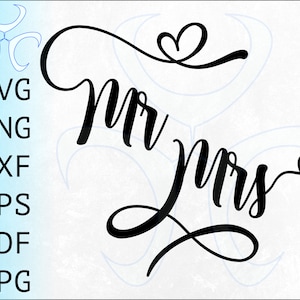 Mr Mrs Casal com Letras à Mão Svg, Arquivo Svg de Casamento de Lua de Mel Recém-casado, Svg de Noivado para Festa de Noiva