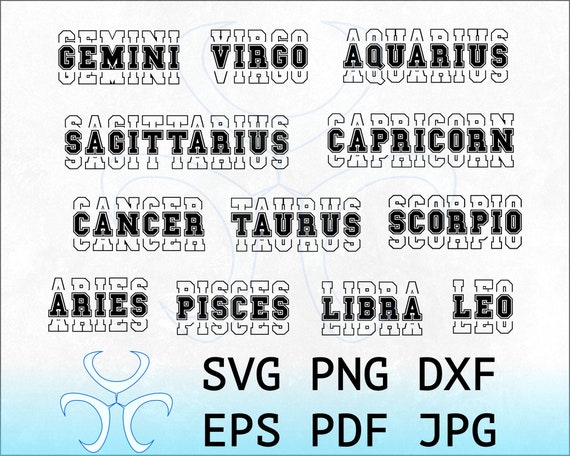 Stacked Text Birthday Zodiac Svg Bundle, Hand Lettered Svg Files For Cricut, Zodiac Tshirt Svg Digital Download
