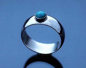 Silver ring with a turquoise cabochon, precious gemstone, Valentine's Day gift