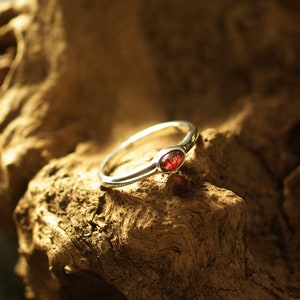 Stacking ring, dark red garnet in a silver ring, healing stone