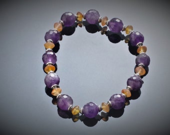 Chakra Armband Amethyst, Karneol und Silber, Stretcharmband, Monatsstein, Geburtsstein, Heilstein,