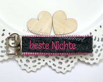 Schlüsselanhänger, Filz, bestickt, beste Nichte, personalisiert,Pink,Geschenkidee