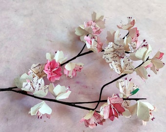Japanese origami cherry blossom branches. Romantic pink sakura flowers for flower arrangements, bouquets, wedding table decorations, and baptisms.