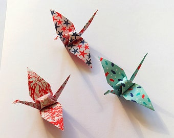 Set of 10 traditional marine theme origami cranes to personalize for wedding baptism decoration and creation of DIY children's mobiles