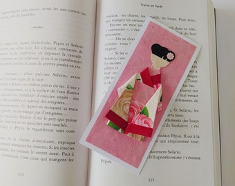 Pink geisha origami bookmarks for mother's day and birthday woman daughter gift and for thank you invitation