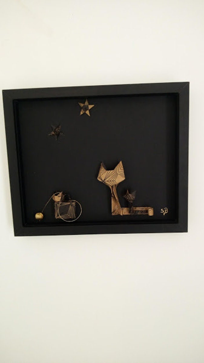 Cadre en Origami Personnalisable Photo de Famille Chats Noirs et Kraft Pour Cadeau Anniversaire Enfa