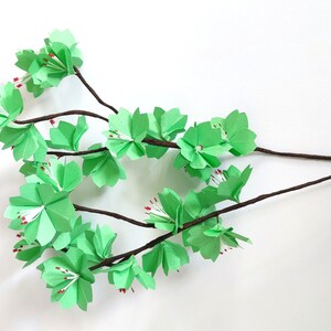 Japanese cherry blossom branches in origami Mint green sakura flowers for flower bouquet arrangement, wedding table decoration, baptism
