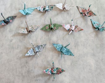 Lot de 10 grues herbier en origami à personnaliser pour décoration table mariage baptême et création mobile DIY enfant