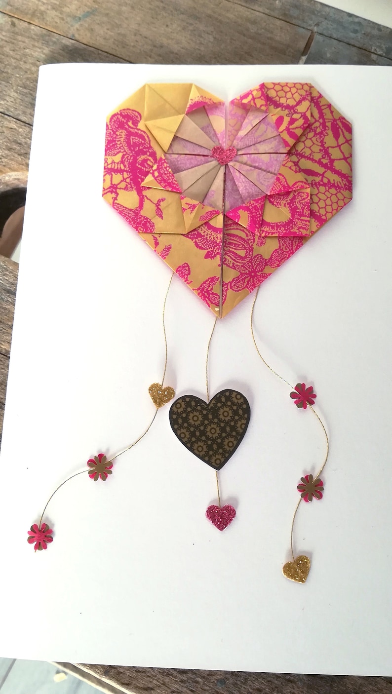 Carte en origami Cœur / carte coeur en papier de soie origami Etsy