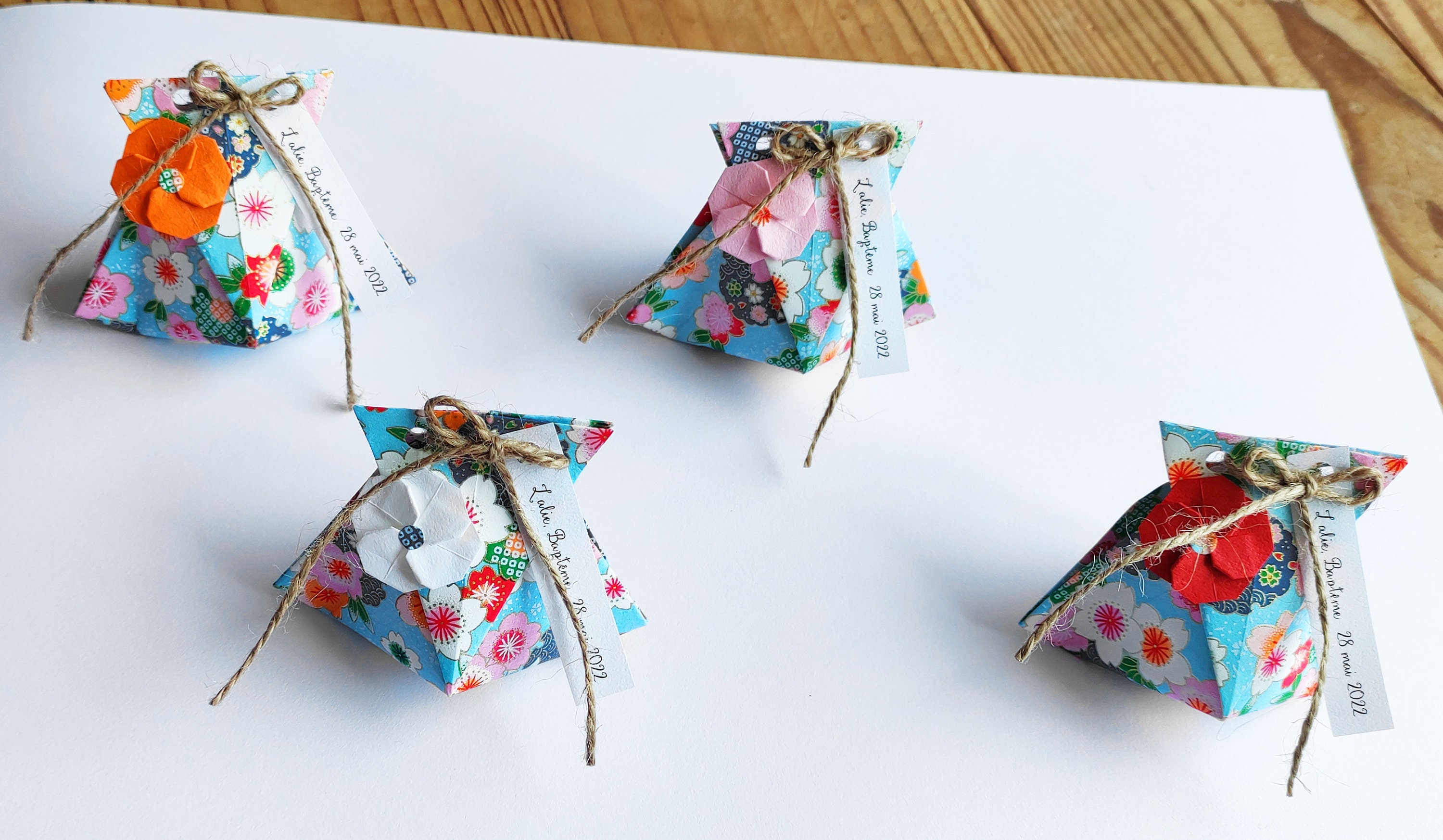 Lot de Boîtes à dragées en origami fleurs de prunier pour cadeau invité  mariage baptême et décoration fête occasionelle de famille -  France