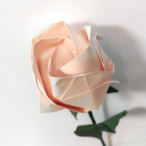 Rosa de origami rosa pálido para crear ramos, aniversario de bodas, ofrecer en San Valentín y darse un capricho