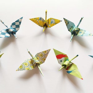 Set of eternal Japanese anise green origami cranes 3 sizes to choose from, personalized for wedding table decoration, baptism and DIY children&#39;s mobile