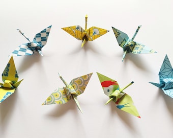 Set van eeuwige Japanse anijsgroene origami kraanvogels, keuze uit 3 maten, gepersonaliseerd voor bruiloftstafeldecoratie, doop en doe-het-zelf kindermobiel