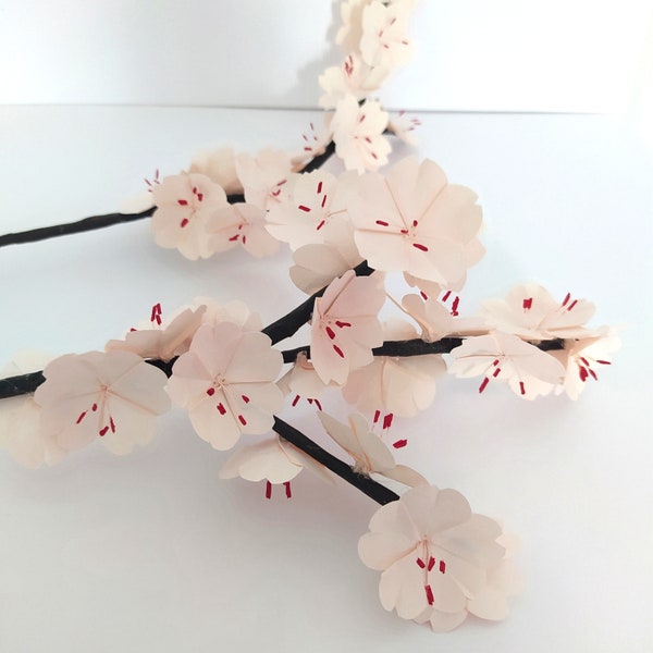 Branches de cerisier japonais en origami Fleurs de sakura rose pâle pour composition de bouquet et décoration table de mariage baptême