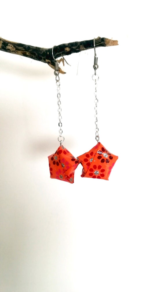 Boucles Doreilles En Origami Etoiles Filantes étoile 3d En Papier Papier Indien Fete Des Mères Cadeau Pour Elle