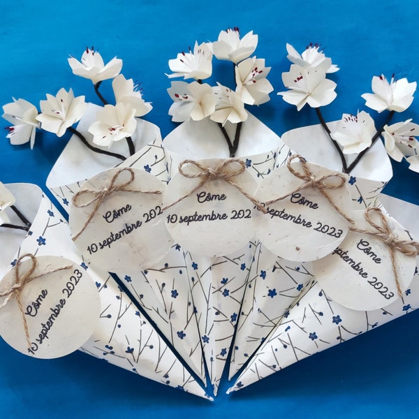 lot de cornets à dragées en origami fleur de cerisier écru pour décoration table mariage, Baptême et cadeau invité fête anniversaire, Noël