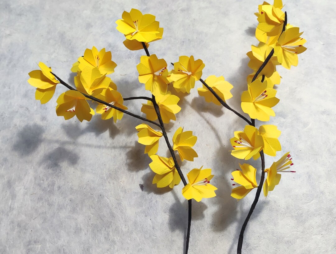Japanese Cherry Tree Branches in Origami Golden Yellow Sakura Etsy