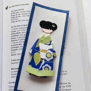 Marque-page en origami Geisha belle de nuit, signet anniversaire fille, cadeau Noël livre, poupée japonaise kimono, remerciement invité image 8