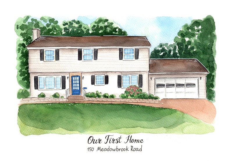Custom house drawing. Family house portrait. New House Etsy