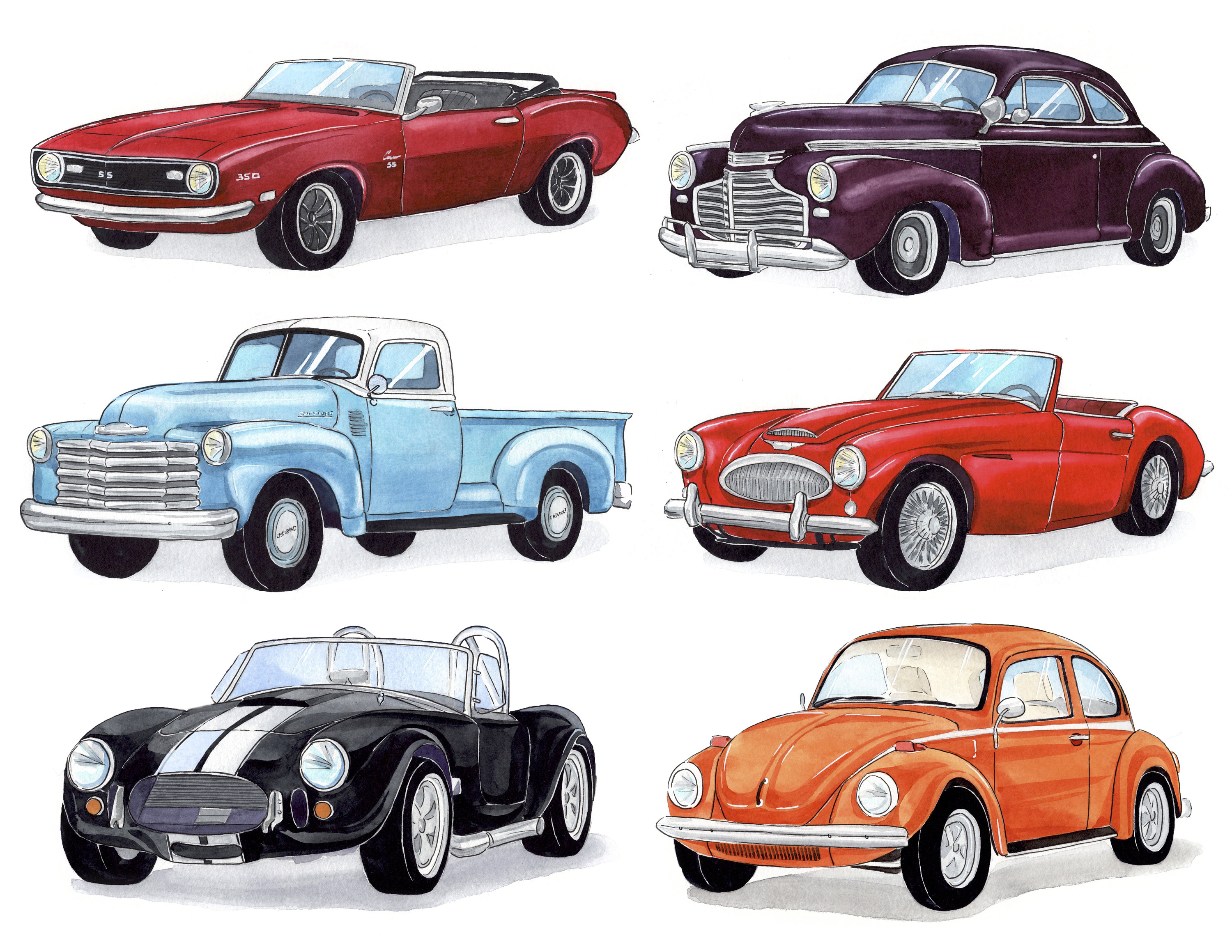 Custom Car drawing. Vintage car drawing. Watercolor portrait Etsy