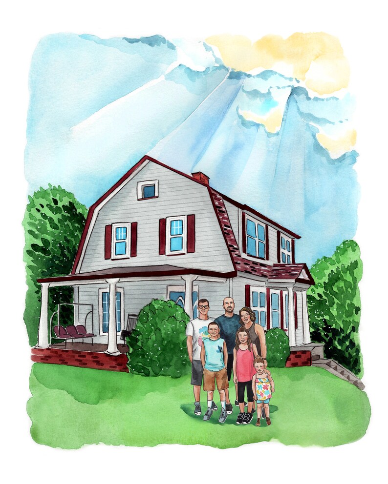 Family House Portrait. DIGITAL COPY of ORIGINAL drawing for | Etsy