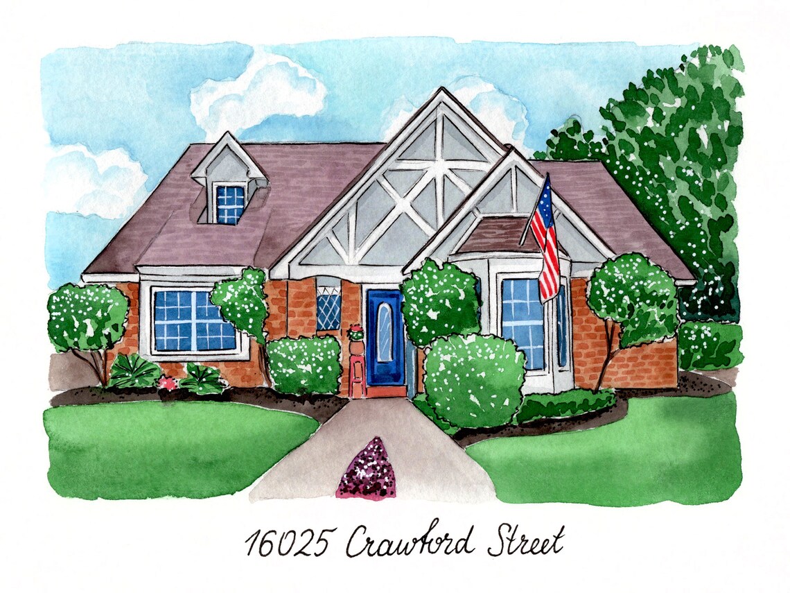 Custom house drawing. Family house portrait. New House Etsy