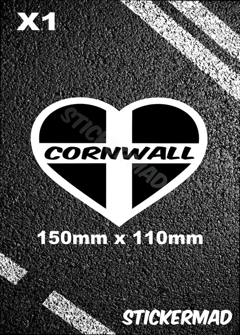Cornwall St Piran Heart Car Bumper Sticker Decal Kernow Caravan Motorhome Bike St Ives Padstow Newquay holiday