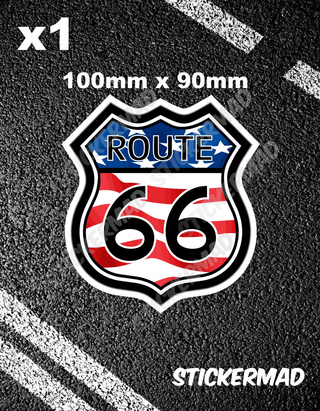 ROUTE 66 Sticker V8 American Flag Highway Muscle Car American Dream ...