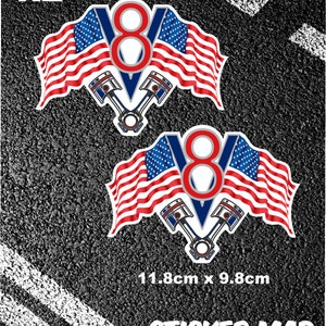 Pegatinas V8 x2 Banderas Americanas Pegatinas V8 Highway Muscle Car USA
