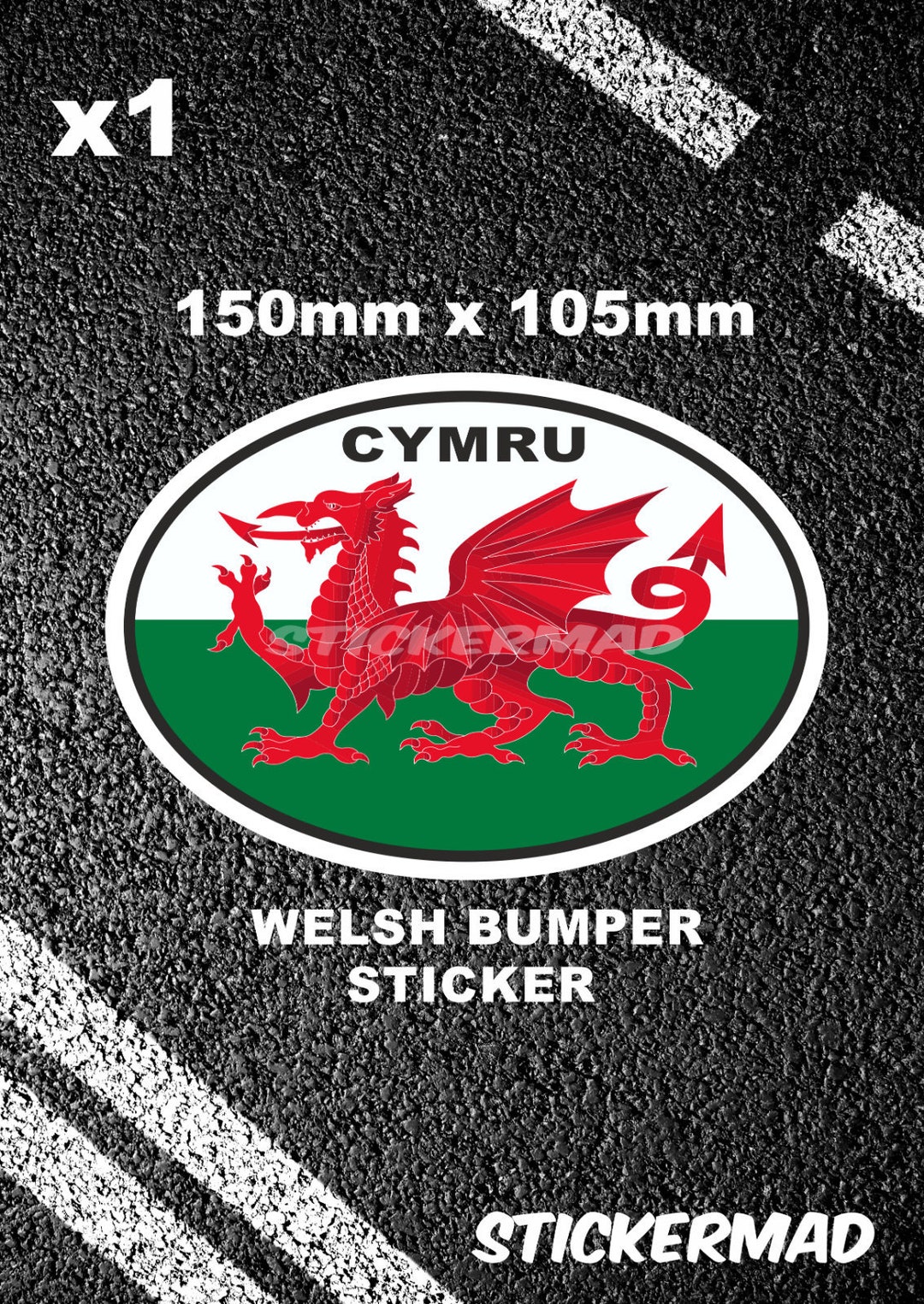 Welsh Dragon Wales Oval Flag Car Bumper ID Sticker Wales / Caravan ...