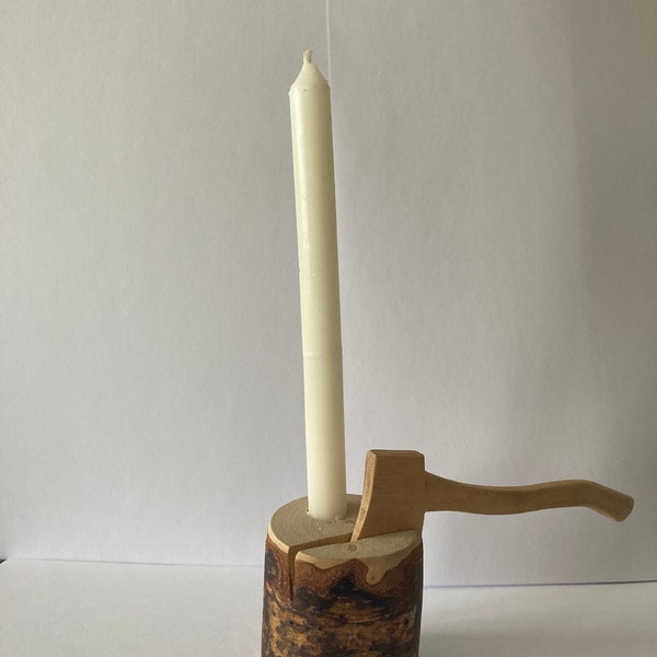 Candlestick ,ax, folk art, wooden, hand made, swedish item