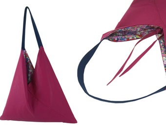 Pink, fuchsia , faux leather, geometrical  bag .