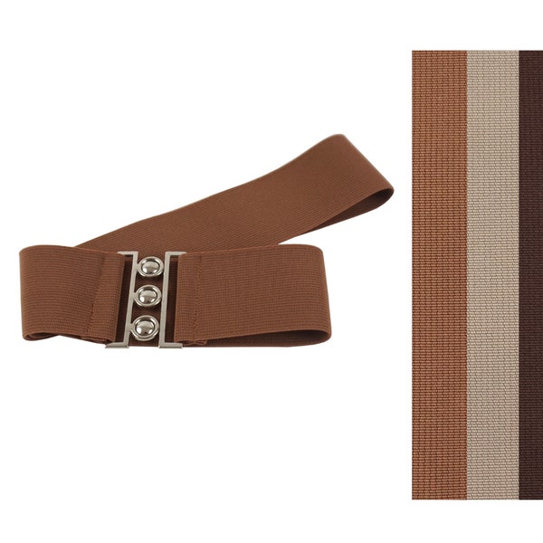 brown , elastic, stretch belt ,metal clasp